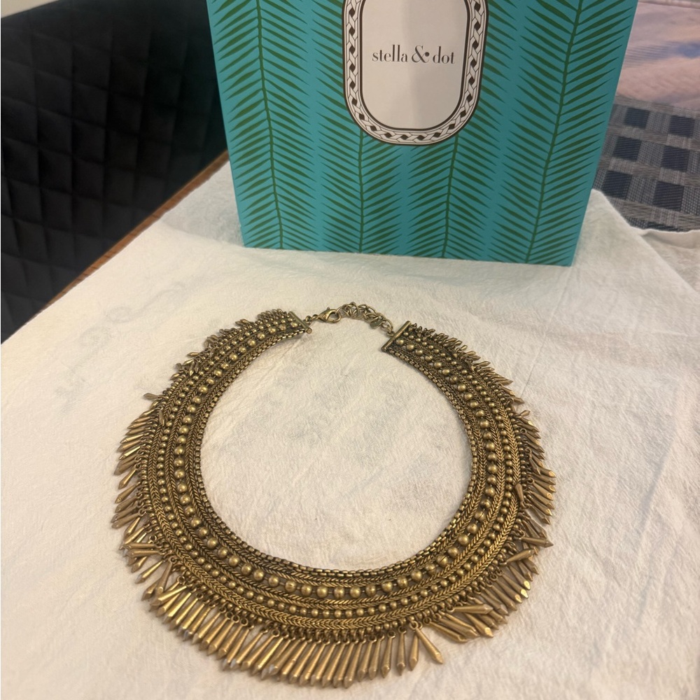 Stella & Dot Gold Collar Necklace with Intricate Metalwork